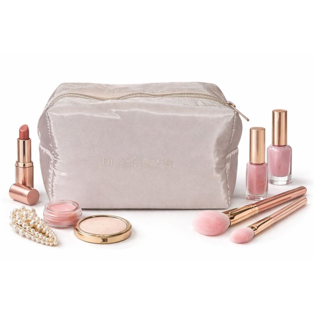 Maelys Cosmetic Makeup Bag  Satin Zippered Travel Toiletry Pouch Beauty Case